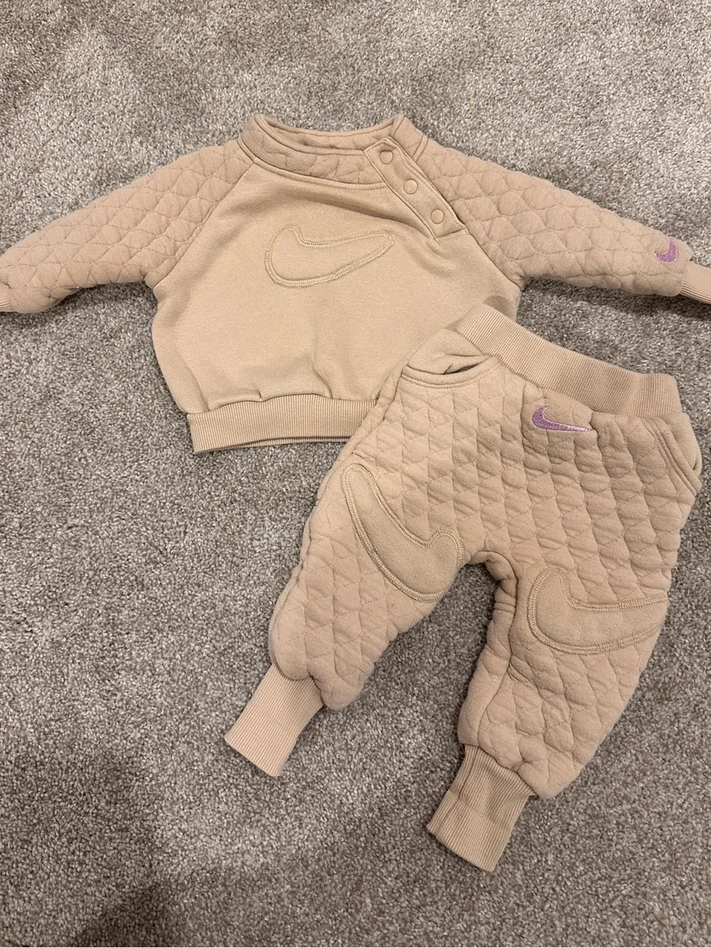 Nike Tan Quilted Baby Girl Sweatshirt & Joggers